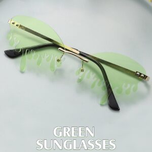 GEMILY Fashion Green Sunglasses Tear Dripping Glasses Novelty Shape Flame Outdoor Eyewear Oval Festival sunglasses for Women and Girls