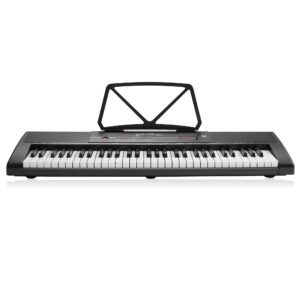 Ashthorpe 61-Key Digital Electronic Keyboard Piano with Light Up Keys, Includes Stand, Bench, Headphones, Mic and Keynote Stickers