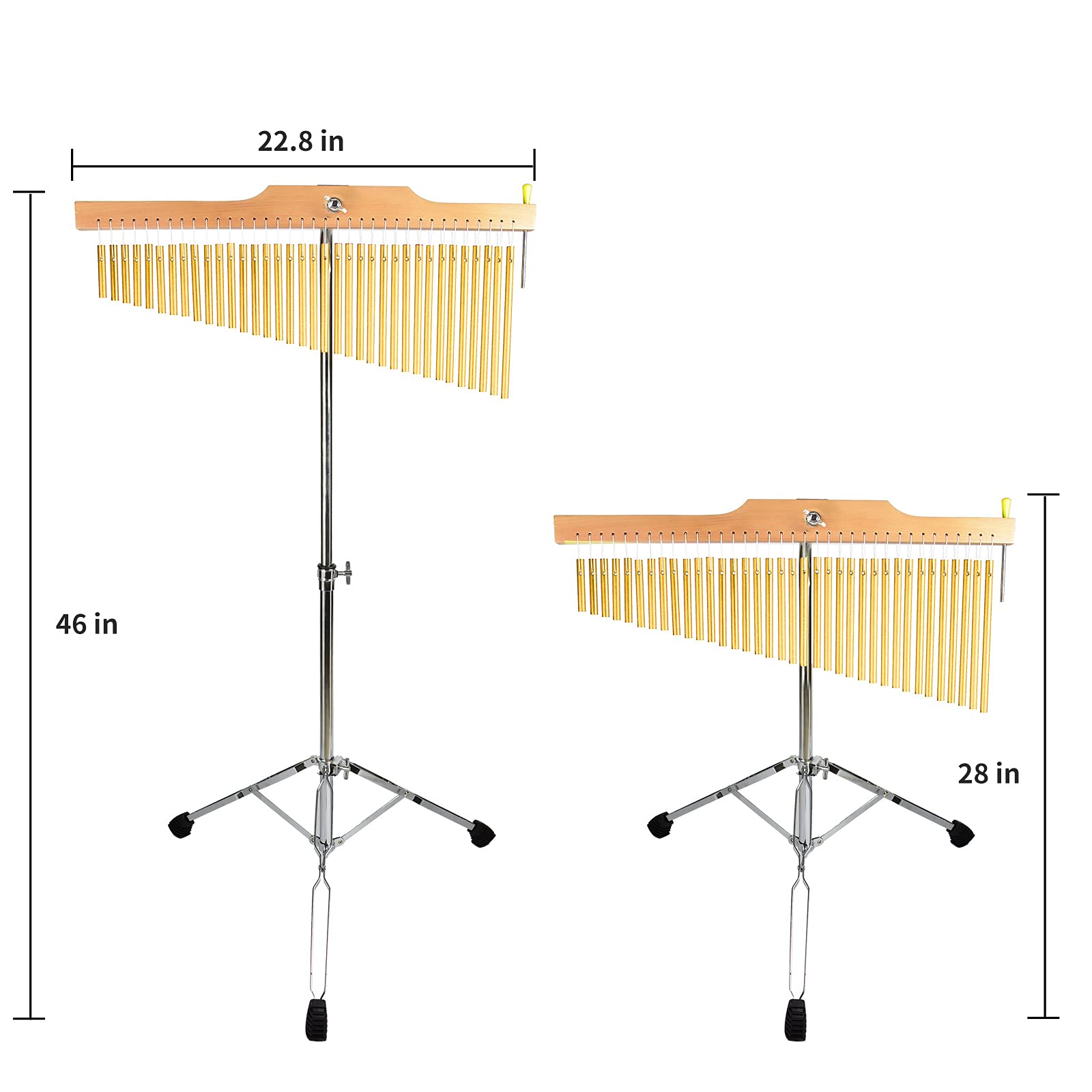 ENNBOM Bar Chimes with Adjustable Stand 25 Note 36 Note Single-row Wind Chime Musical Percussion Instrument (36 Note, Frosted gold)