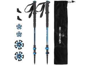 g2 trekking hiking poles telescopic/aluminum alloy/eva foam grip/foam padded wrist strap/auto-adjustable strap/quick flip lock (pack of 2 poles)