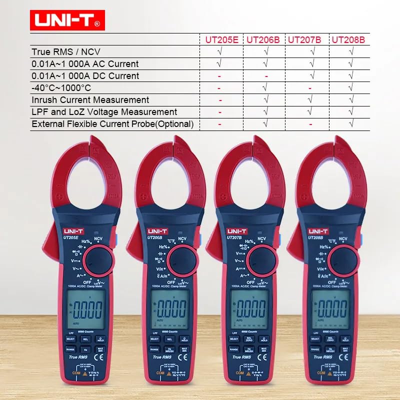 UNI-T UT206B UT207B UT208B Clamp Meter Amperimetrica VFC Electrical Instruments DC/AC Current Voltage Tester Auto Range