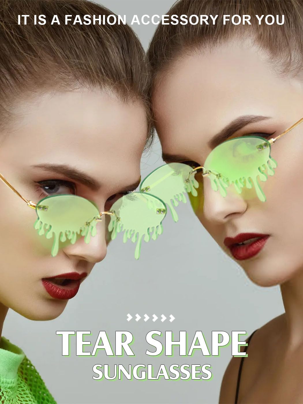 GEMILY Fashion Green Sunglasses Tear Dripping Glasses Novelty Shape Flame Outdoor Eyewear Oval Festival sunglasses for Women and Girls