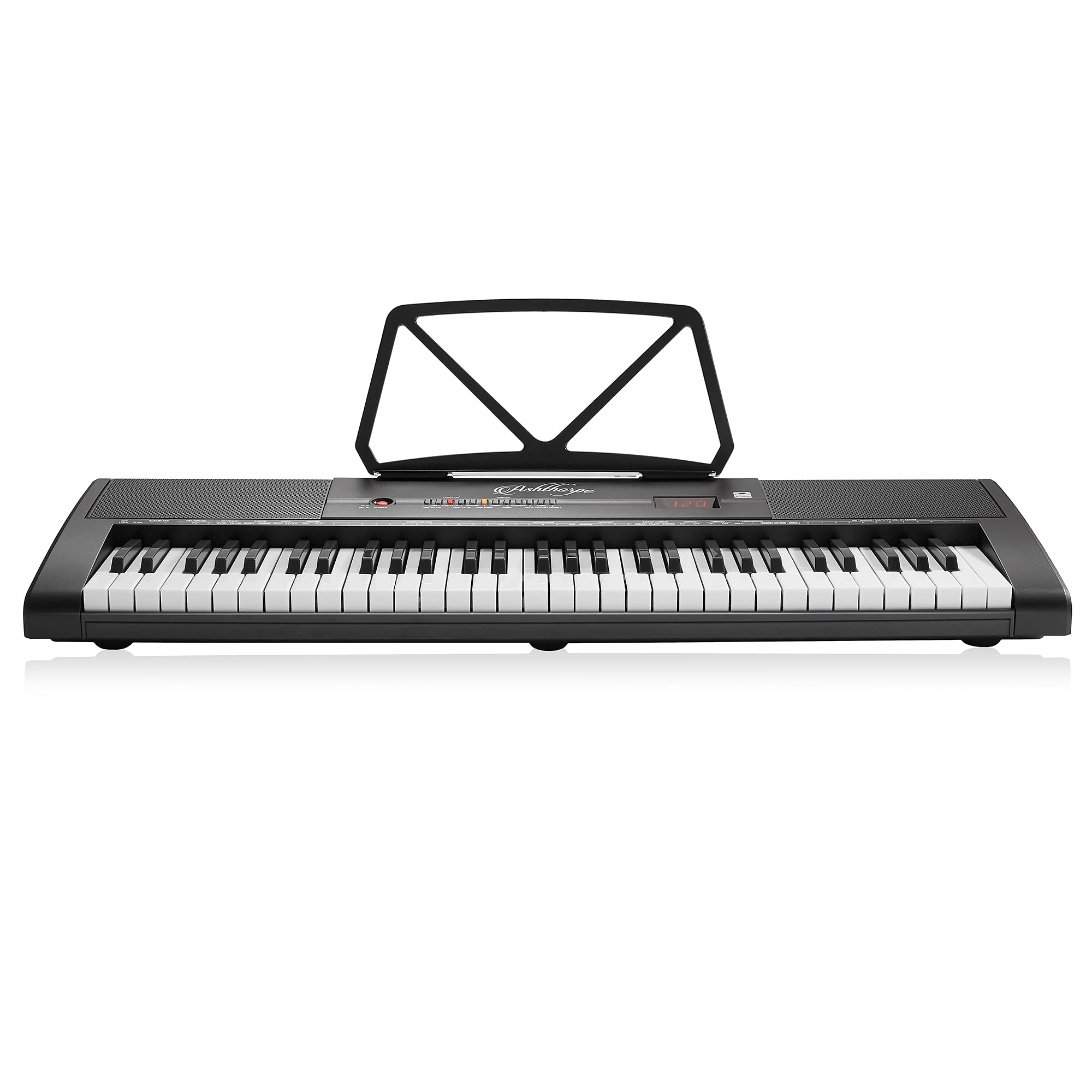 Ashthorpe 61-Key Digital Electronic Keyboard Piano with Light Up Keys, Portable Beginner Kit Includes Headphones, Mic and Keynote Stickers