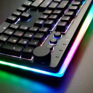 i-rocks K71M RGB Mechanical Gaming Keyboard with Media Control Knob, Gateron Switches (Brown), 107 Keys w/Full NKRO, PBT Keycaps, Multimedia Hotkeys, Detachable USB-C Cable and Onboard Storage, Black