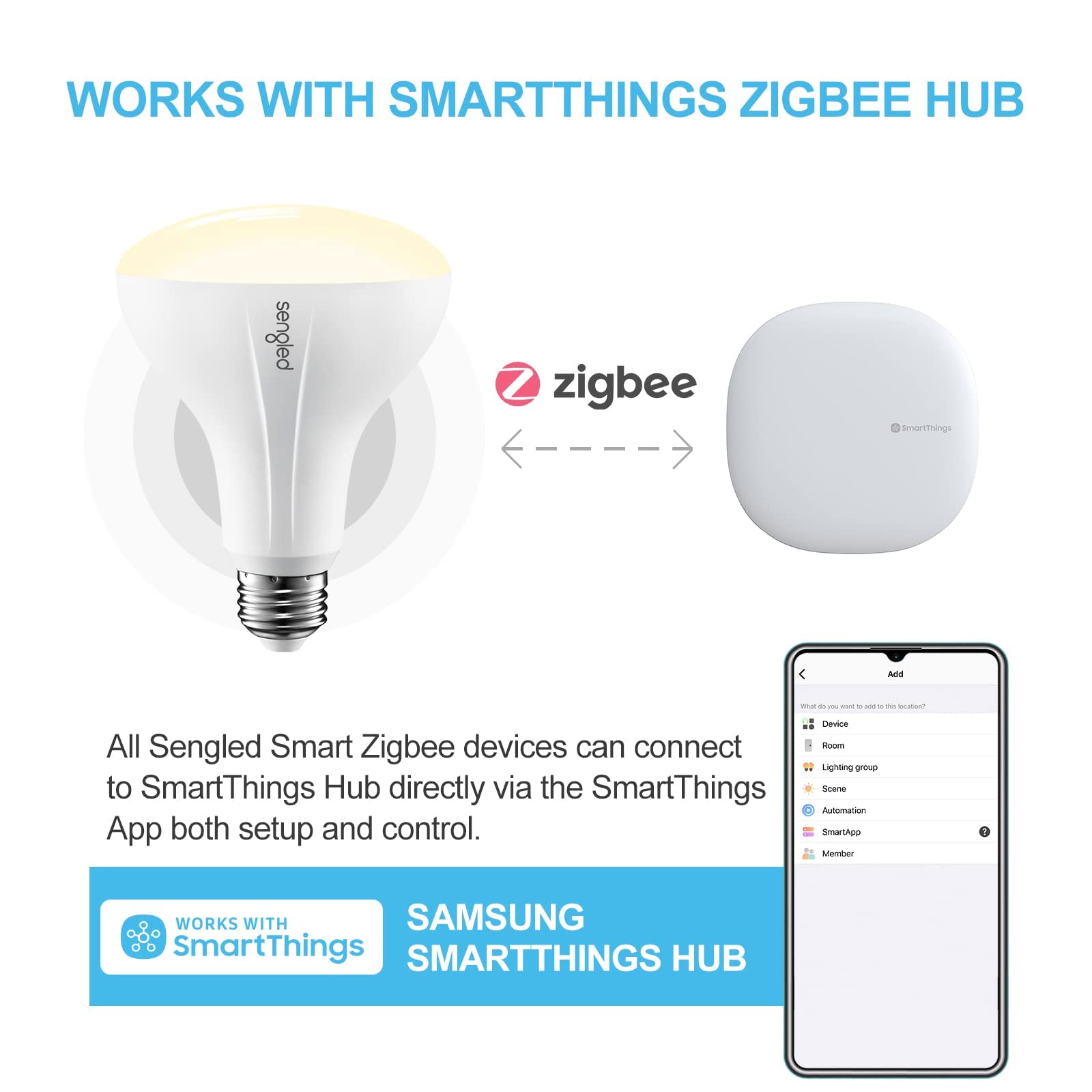 Sengled Zigbee Smart Bulb, Works with SmartThings and Echo with Built-in Hub, Voice Control with Alexa and Google Home, Hub Required, BR30 Dimmable Flood Light Bulb, Soft White 2700K, 10 Pack