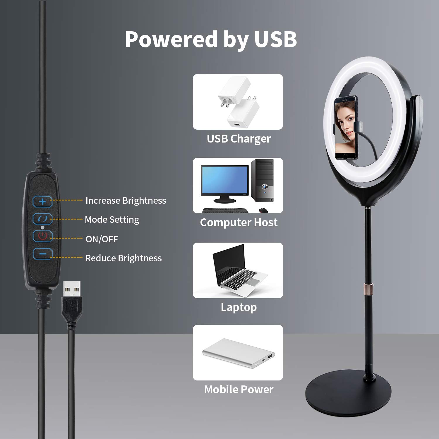 Auckoue 12'' Ring Light with Stand & Phone Holder, Dimmable Selfie Ring Light with Mirror, Desktop led Ring Light for Laptop Computer Video Conference, Live Streaming, YouTube, Vlogging, Makeup