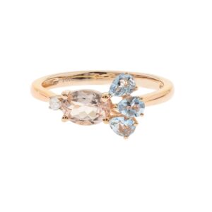 Gin & Grace 10K Rose Gold Genuine Aquamarine & Morganite Ring with Diamonds for Women | Ethically, authentically & organically sourced (Oval & Pear) Shaped Aquamarine Hand-Crafted Jewelry for her