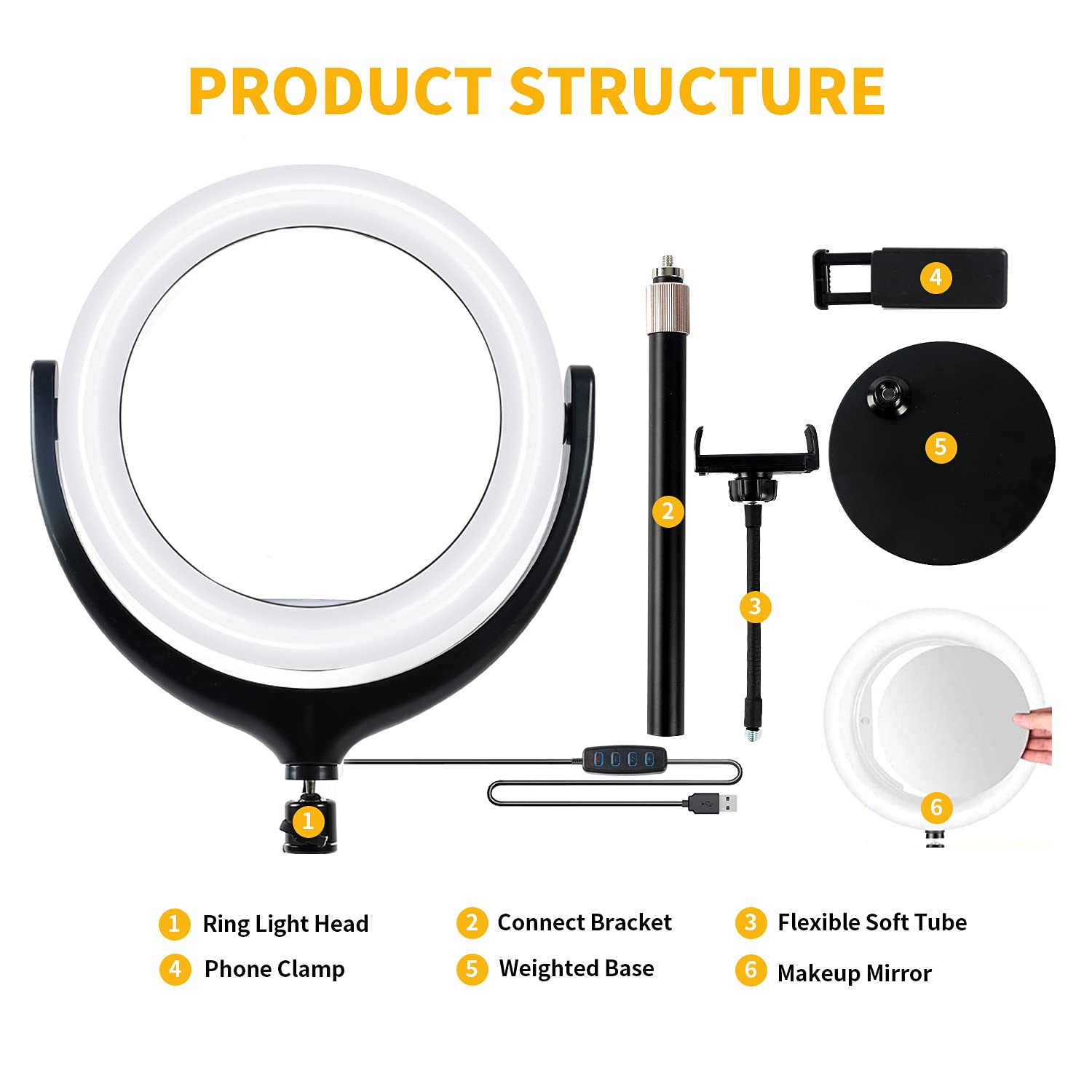 Auckoue 12'' Ring Light with Stand & Phone Holder, Dimmable Selfie Ring Light with Mirror, Desktop led Ring Light for Laptop Computer Video Conference, Live Streaming, YouTube, Vlogging, Makeup