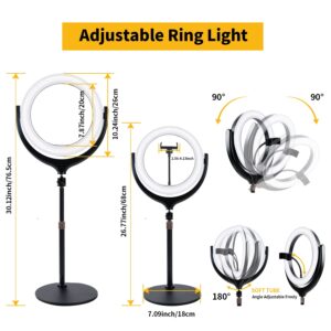 Auckoue 12'' Ring Light with Stand & Phone Holder, Dimmable Selfie Ring Light with Mirror, Desktop led Ring Light for Laptop Computer Video Conference, Live Streaming, YouTube, Vlogging, Makeup