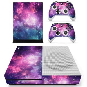 domilina protective vinyl skin decal cover for xbox one s console wrap sticker skins with two free wireless controller - purple starry sky