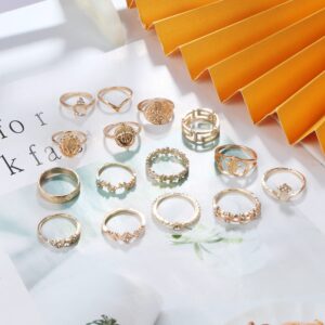 JOERICA 92Pcs Knuckle Rings Set for Women Vintage Boho Aesthetic Rings Pack Stackable Midi Joint Finger Rings Gold and Silver Tone Rings for Women Set