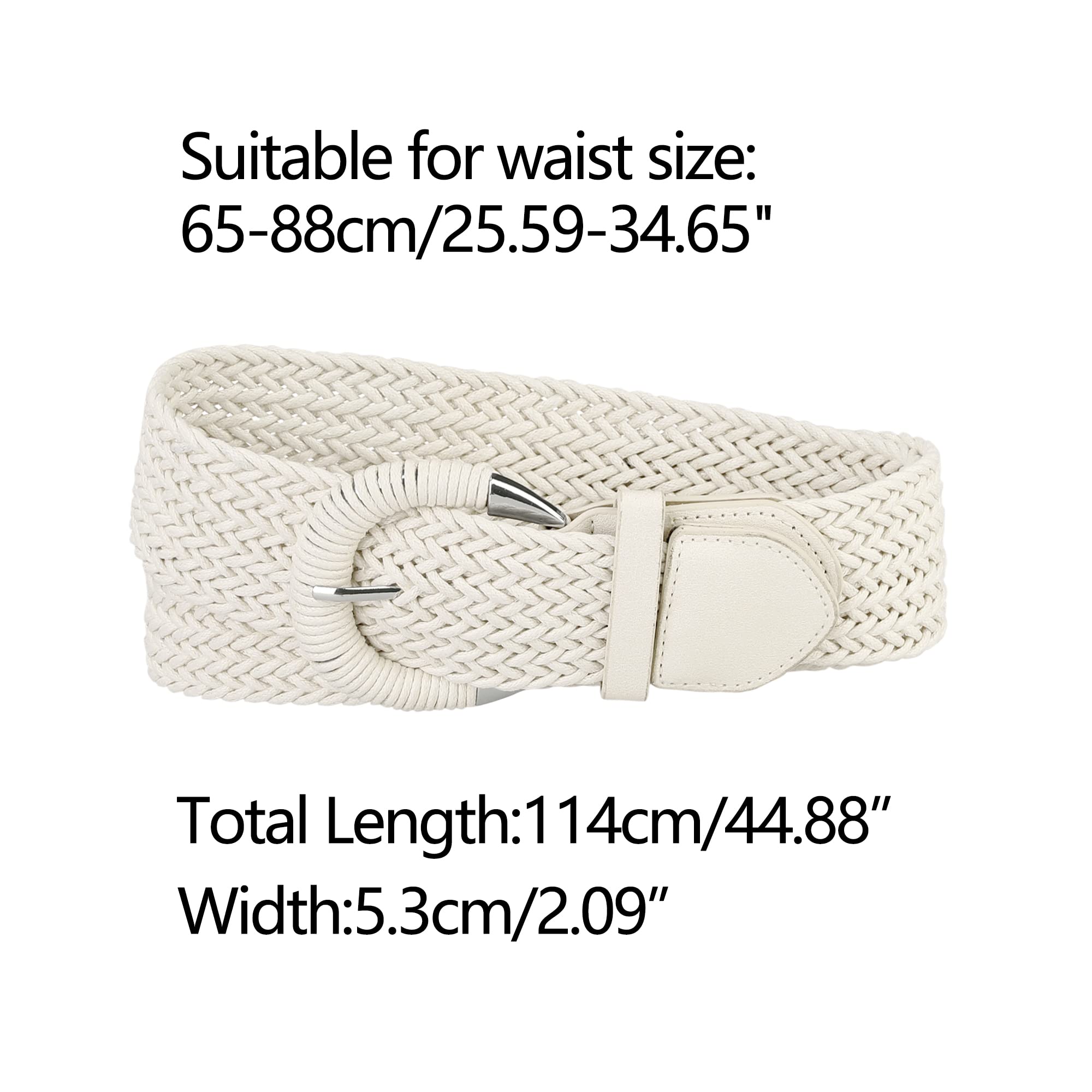 Allegra K Woven Waist Belts Wide Braided Belts for Women Dress Metal Buckle 65-88cm/25.59-34.65" Cream