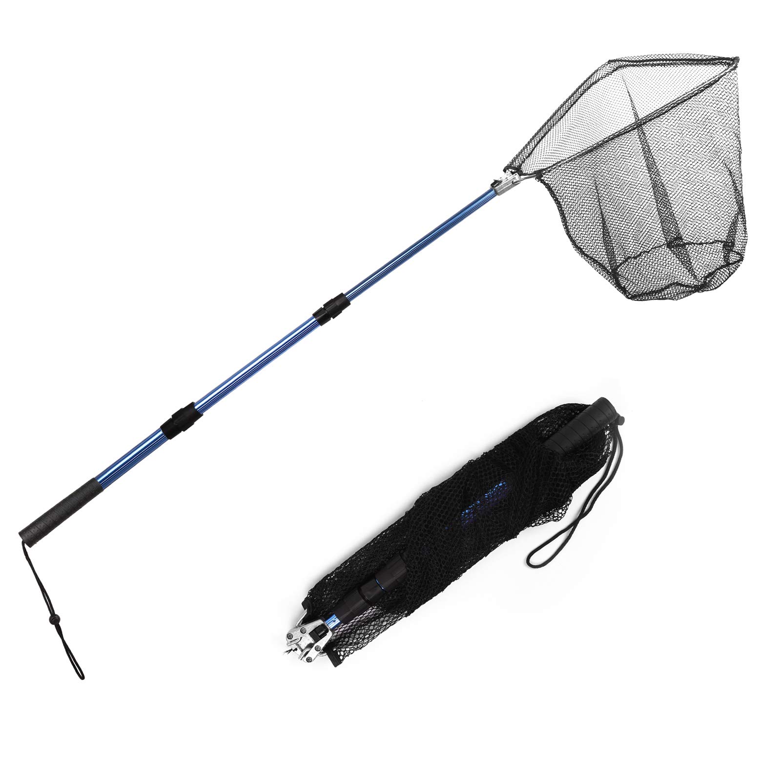 Blue Billow Fishing Net with Long Robust Telescopic Handle for Freshwater and Saltwater,Extend to 50.8 Inch,Foldable Nylon Mesh Landing Net