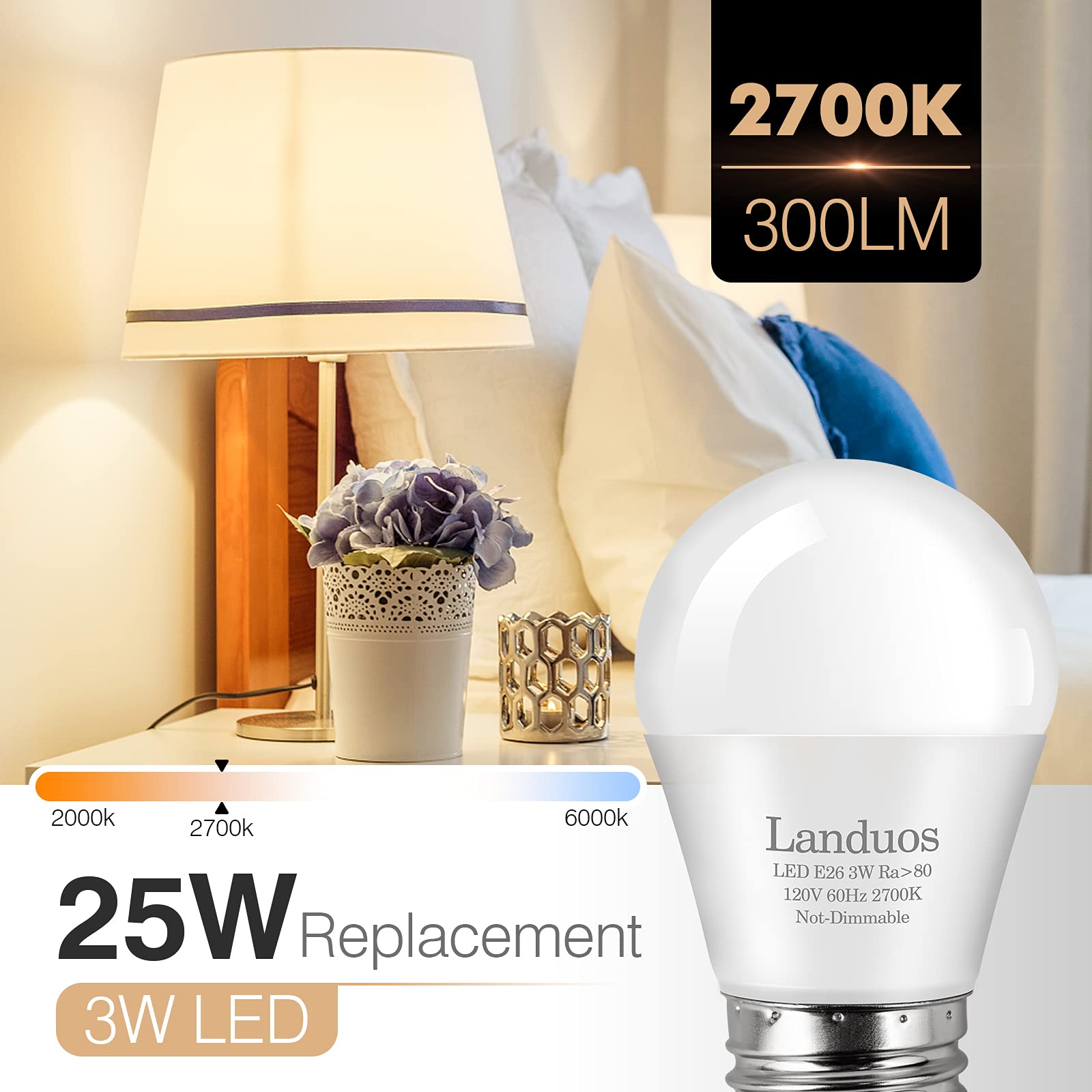 LED Bulb 3W 25 Watt Equivalent, Night Stand Bulb Table Lamp Bulb A15 Light Bulbs Warm White 2700K LED Energy Saving E26 Medium Screw Base for Home Light Bulb 4 Pack