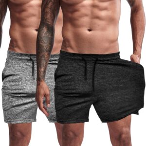 Agilelin Men's Athletic Shorts 5 Inch with Pocket Lightweight Workout Training Shorts Quick Dry,Hight Stretch,Breathable (Black/Grey/L)