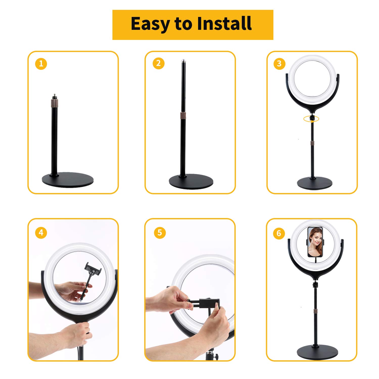 Auckoue 12'' Ring Light with Stand & Phone Holder, Dimmable Selfie Ring Light with Mirror, Desktop led Ring Light for Laptop Computer Video Conference, Live Streaming, YouTube, Vlogging, Makeup