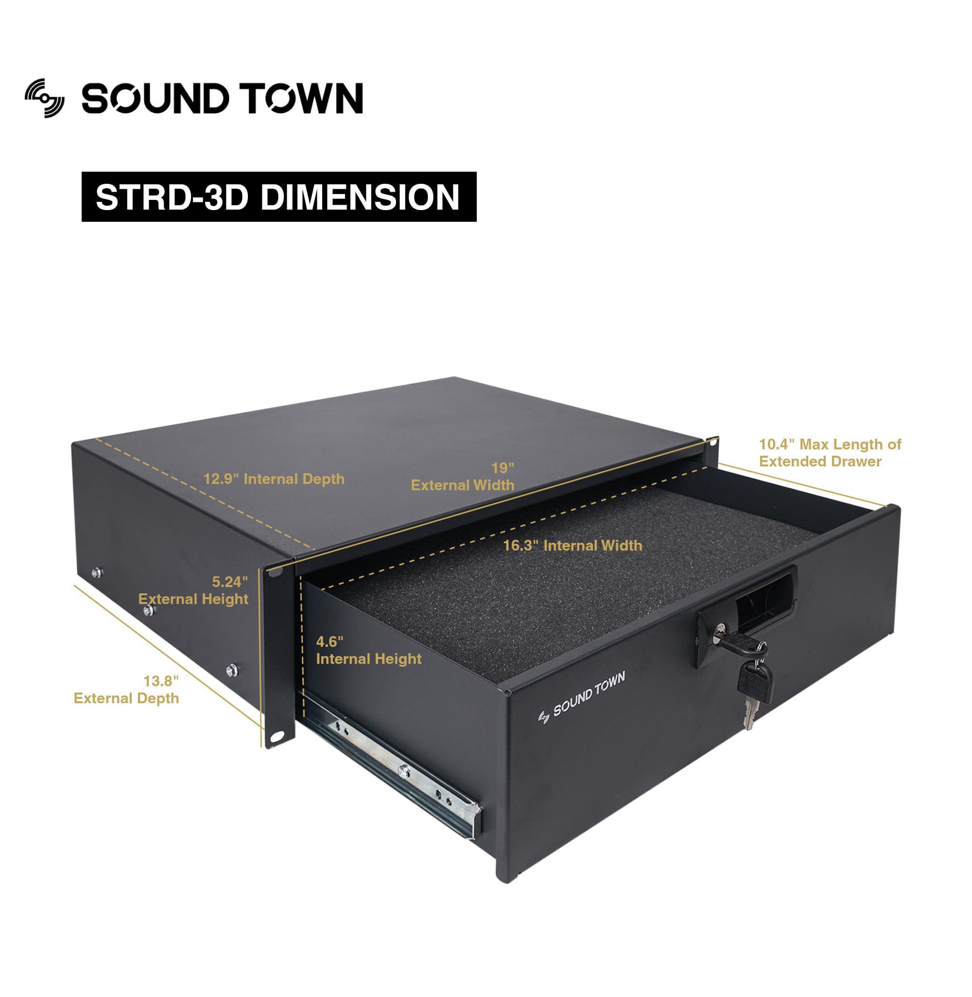 Sound Town 19-inch 3U Locking Rack Drawer, with Protection Foam (STRD-3D)