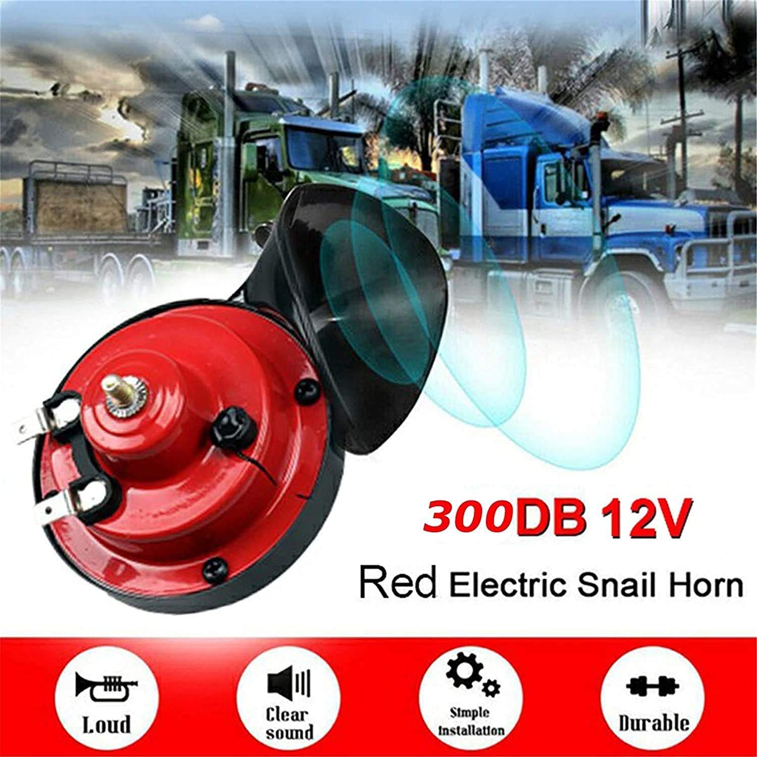 300db car horn 【2 pack】 12v waterproof double horn, used for trucks, trains and ships, electric snails for cars, motorcycles, alternative electronic parts for cars (red)