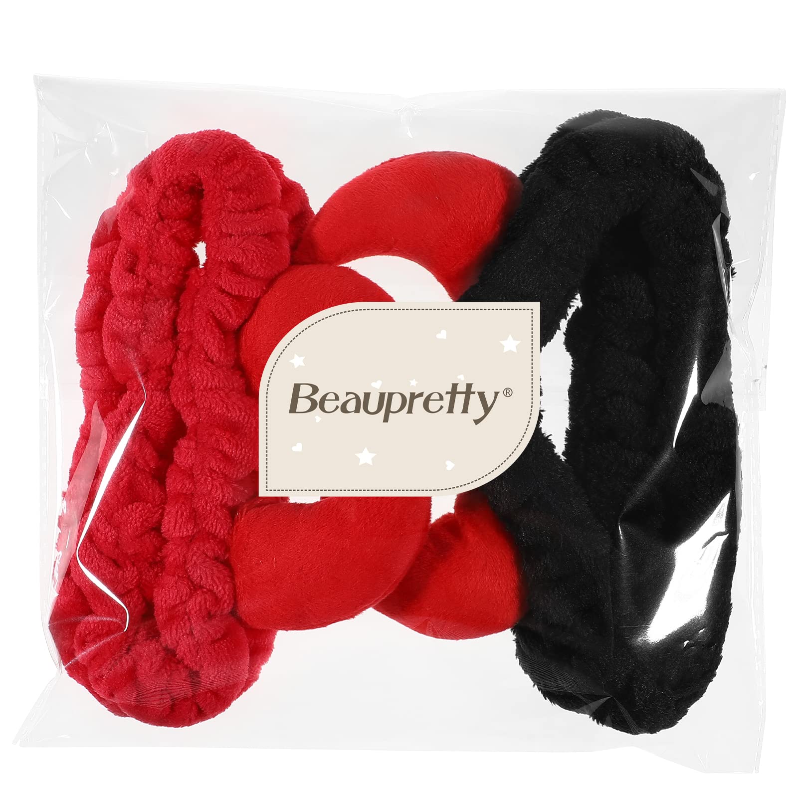 Beaupretty 2 Pack Spa Headband for Women, Devil Horns Facial Headband Face Wash Headband Makeup Cosmetic Shower Soft Hair Band (Black, Red)