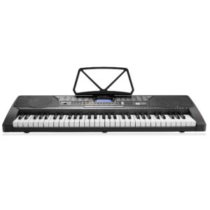 Ashthorpe 61-Key Digital Electronic Keyboard Piano with Light Up Keys, Beginner Kit Includes Stand, Stool, Headphones, Mic and Keynote Stickers