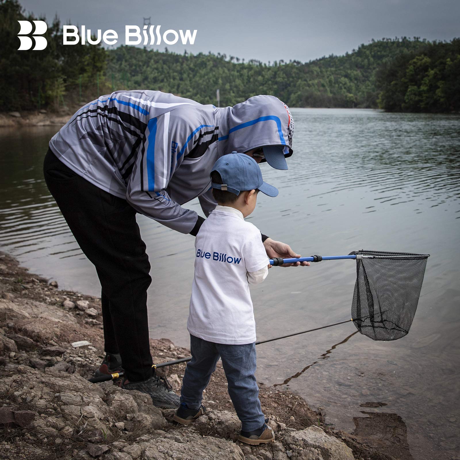 Blue Billow Fishing Net with Long Robust Telescopic Handle for Freshwater and Saltwater,Extend to 50.8 Inch,Foldable Nylon Mesh Landing Net