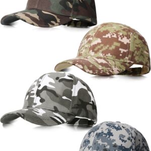 Geyoga 4 Pieces Men Camouflage Baseball Cap Army Military Camo Hat Camouflage Outdoor Sports Cap Camo Tactical Cap Hunting Fishing Hat for Men Women