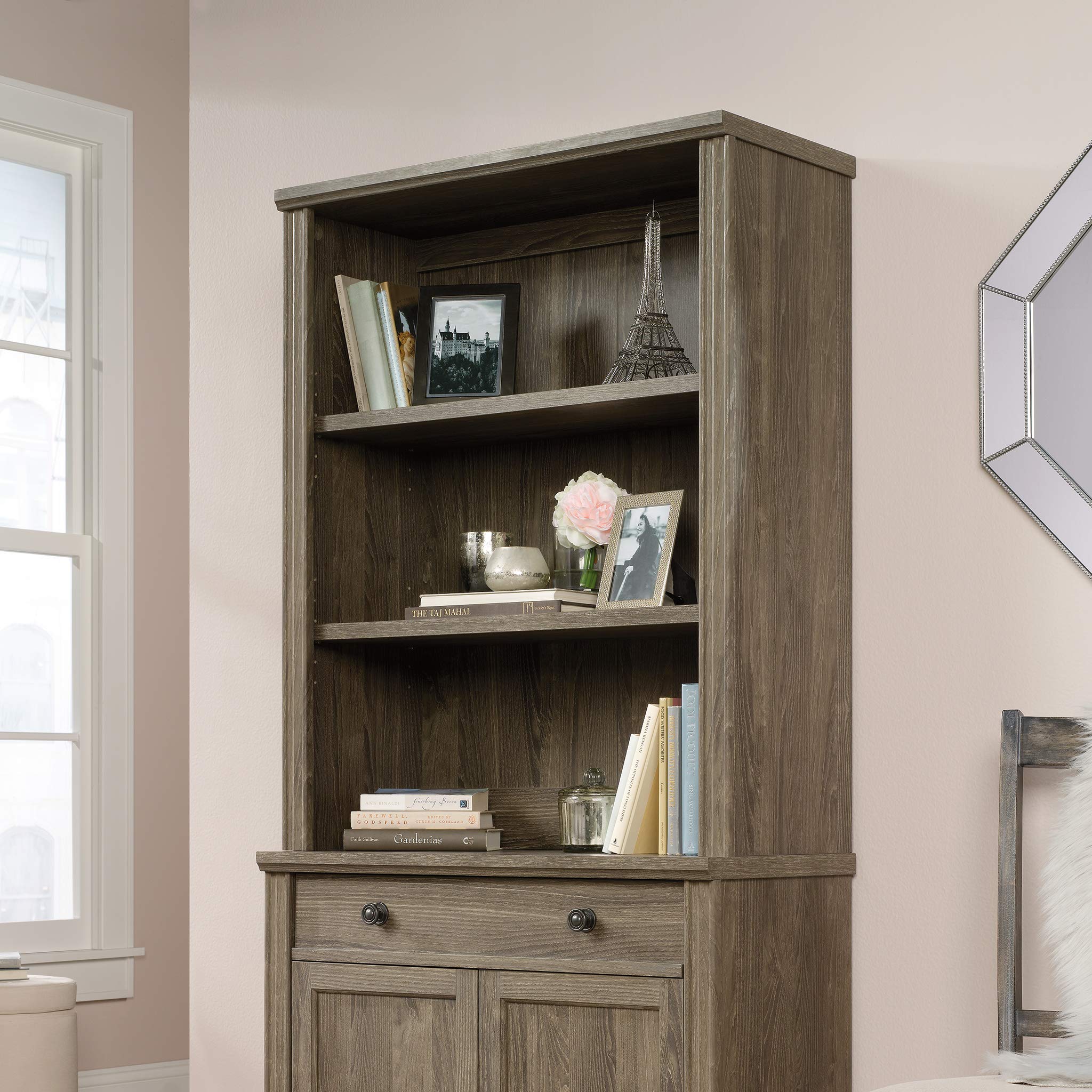 Sauder Hammond Library Hutch, L: 32.87" x W: 13.62" x H: 40.04", Emery Oak Finish