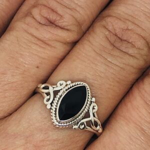 Koral Jewelry Cut Marquise Black Onyx Ethnic Delicate Ring 925 Sterling Silver Vintage Tribal Gipsy Boho Look (5)