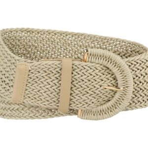 Allegra K Womens Wide Woven Waist Belts Braided Belts for Dress Chunky Buckle 60-90cm/23.62-35.43" Beige