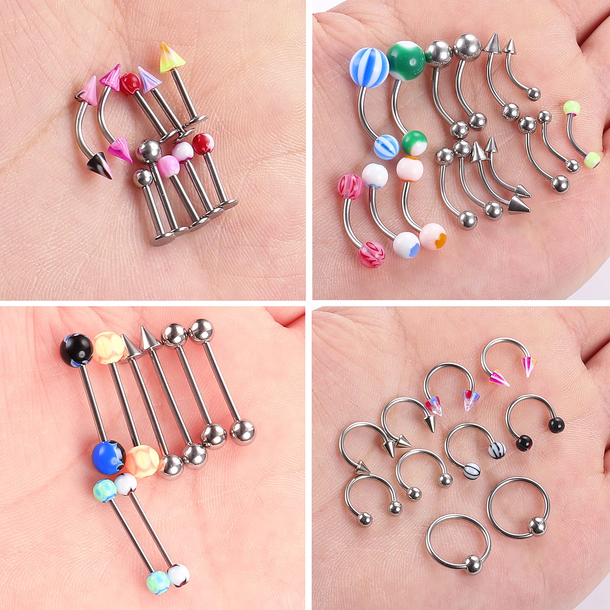 Ubjuliwa 185pcs Body Piercing Jewelry for All Piercings, Tongue Nipple Rings Eyebrow Lip Belly Button Barbell Nose Piercing Tragus Navel Body Jewelry for Women Piercings 14g-18g