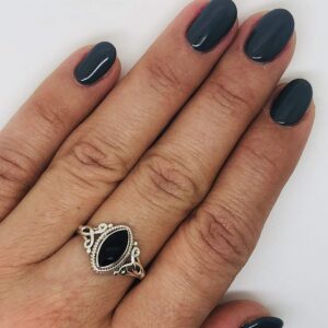 Koral Jewelry Cut Marquise Black Onyx Ethnic Delicate Ring 925 Sterling Silver Vintage Tribal Gipsy Boho Look (5)