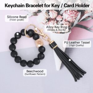 XquiziFit Keychain Bracelet Elastic Silicone Beaded Wristlet Bangle Car Keys Wallet Holder Chains for Women Black