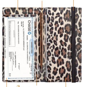 Zreal Checkbook Cover for Men & Women, 2 Pack Premium Vegan Leather Checkbook Holder Slim Wallets for Top & Side Tear Duplicate Checks with RFID Blocking (Dark & Light Leopard)