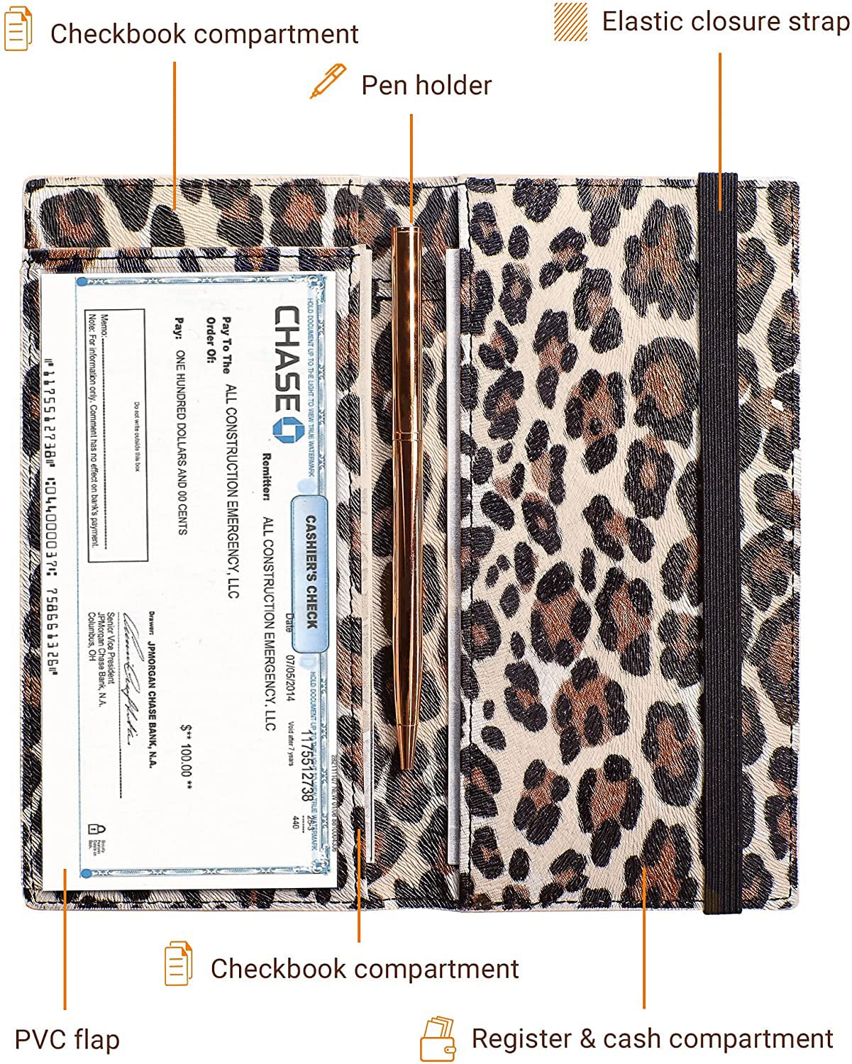 Zreal Checkbook Cover for Men & Women, Premium Vegan Leather Checkbook Holder Slim Wallets for Top & Side Tear Duplicate Checks with RFID Blocking (Light Cheetah)