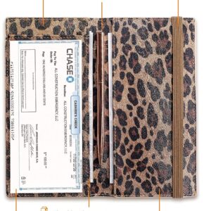 Zreal Checkbook Cover for Men & Women, Premium Vegan Leather Checkbook Holder Slim Wallets for Top & Side Tear Duplicate Checks with RFID Blocking (Dark Leopard)