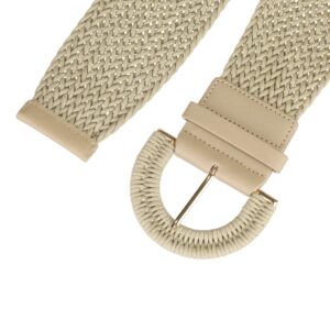 Allegra K Womens Wide Woven Waist Belts Braided Belts for Dress Chunky Buckle 60-90cm/23.62-35.43" Beige