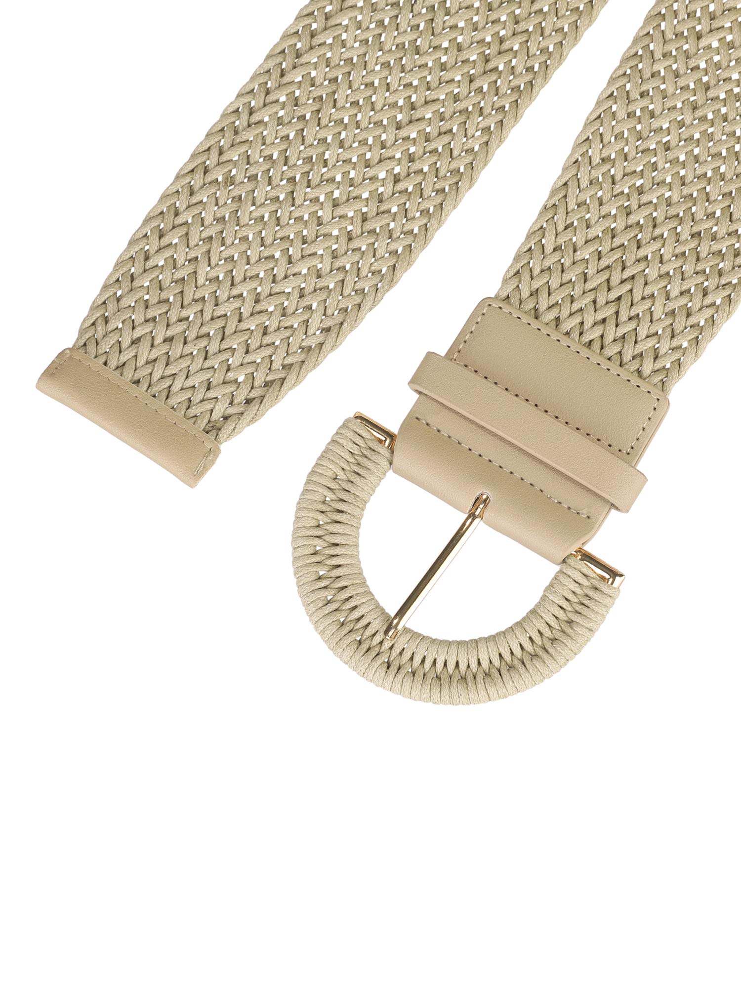 Allegra K Womens Wide Woven Waist Belts Braided Belts for Dress Chunky Buckle 60-90cm/23.62-35.43" Beige