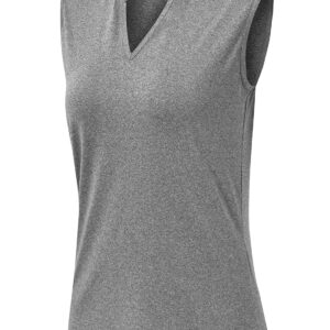 BGOWATU Women's Golf Polo T-Shirts Sleeveless V Neck Collarless Tennis Shirts UV Protection Quick Dry Lightweight Dark Gray L