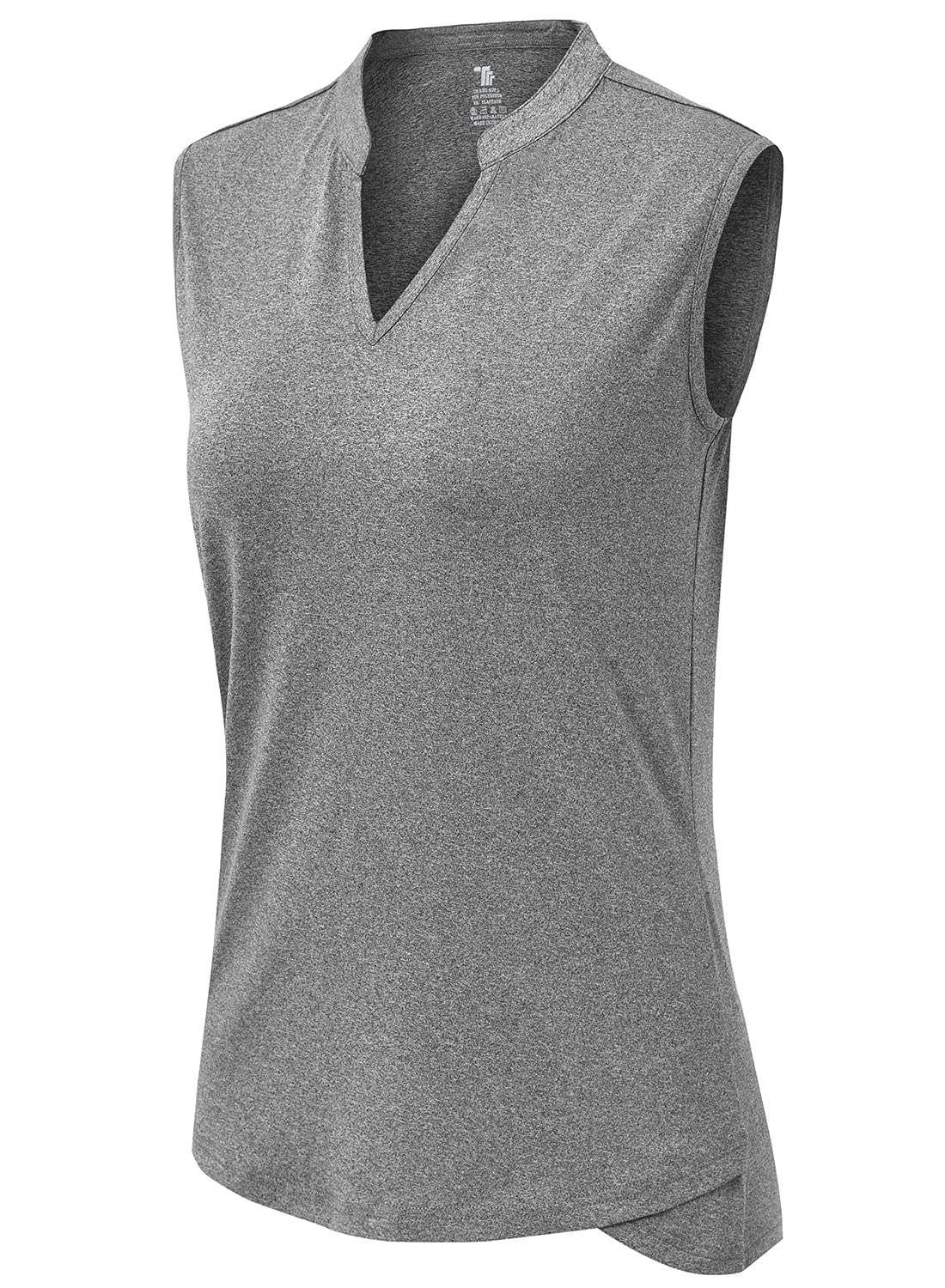 BGOWATU Women's Golf Polo T-Shirts Sleeveless V Neck Collarless Tennis Shirts UV Protection Quick Dry Lightweight Dark Gray L