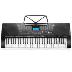 Ashthorpe 61-Key Digital Electronic Keyboard Piano with Light Up Keys, Beginner Kit Includes Stand, Stool, Headphones, Mic and Keynote Stickers