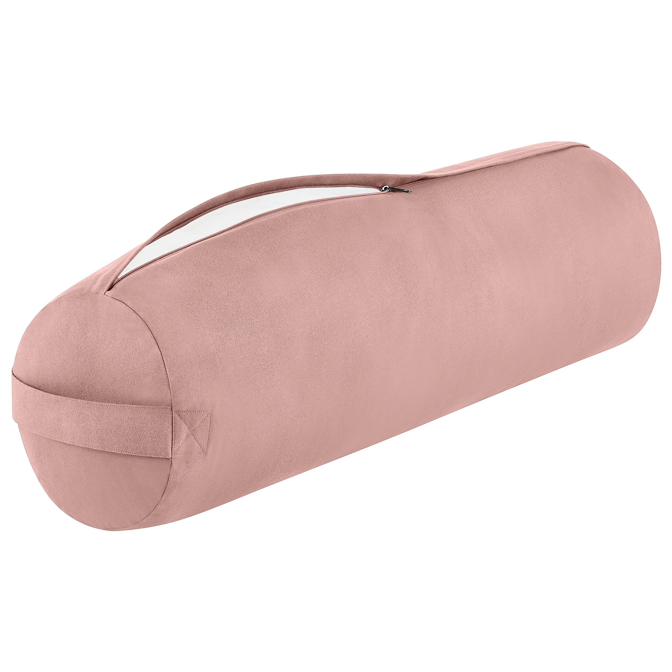 Retrospec Sequoia Yoga Bolster Pillow - Meditation Cushion for Yoga Practices - Includes Machine Washable 100% Cotton Cover & Durable Carry Handle; Round, Blush