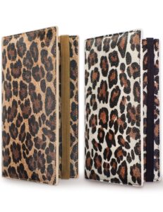 zreal checkbook cover for men & women, 2 pack premium vegan leather checkbook holder slim wallets for top & side tear duplicate checks with rfid blocking (dark & light leopard)