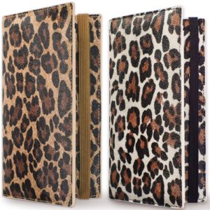 Zreal Checkbook Cover for Men & Women, 2 Pack Premium Vegan Leather Checkbook Holder Slim Wallets for Top & Side Tear Duplicate Checks with RFID Blocking (Dark & Light Leopard)