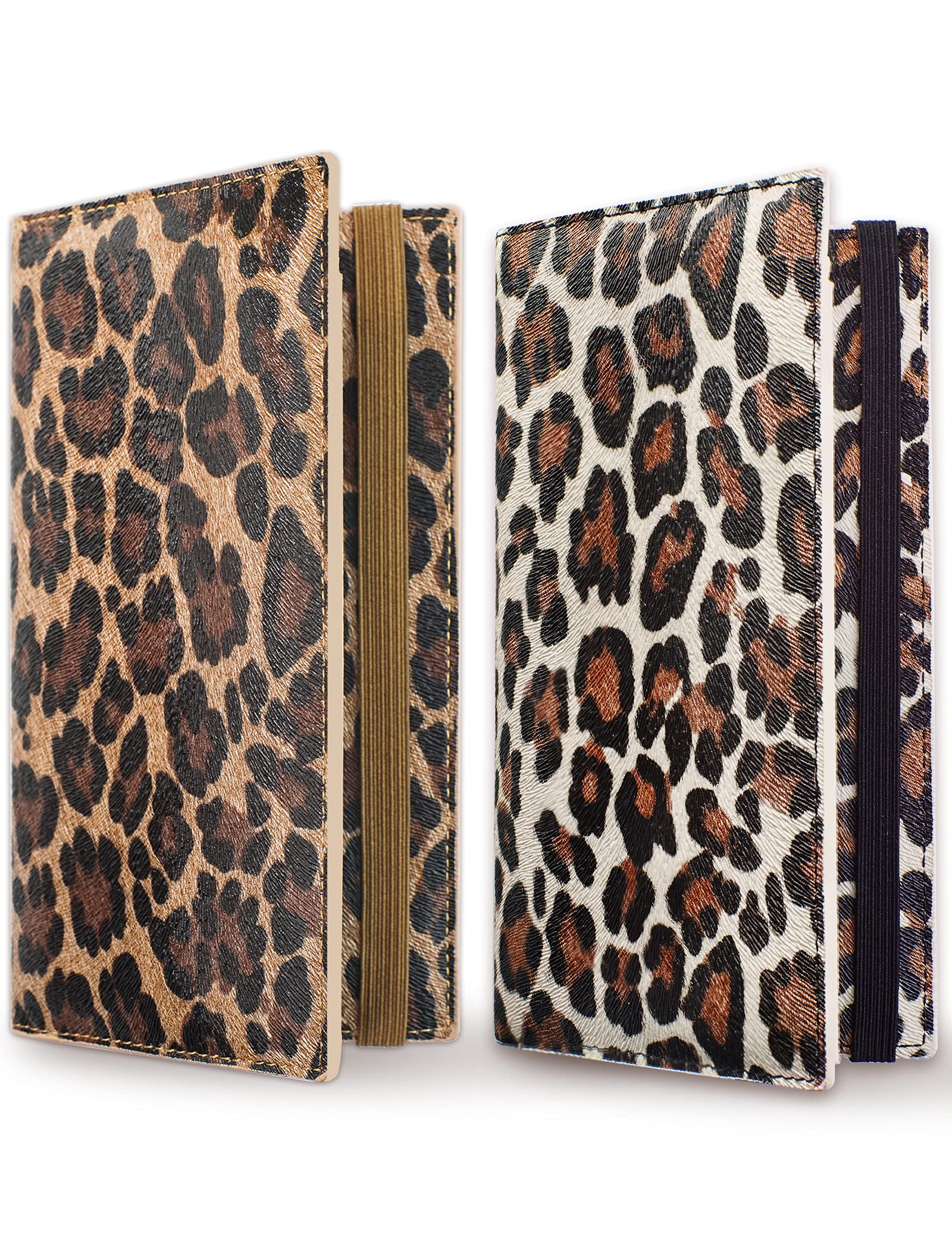 Zreal Checkbook Cover for Men & Women, 2 Pack Premium Vegan Leather Checkbook Holder Slim Wallets for Top & Side Tear Duplicate Checks with RFID Blocking (Dark & Light Leopard)