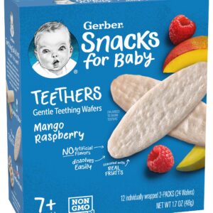 Gerber Snack for Baby Teethers, Mango Raspberry, Gentle Teething Wafers Flavored with Real Fruits, 12 Individually Wrapped 2-Packs (24 Wafers/Box) (Pack of 2 Boxes)