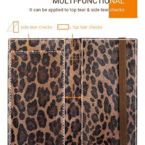 Zreal Checkbook Cover for Men & Women, 2 Pack Premium Vegan Leather Checkbook Holder Slim Wallets for Top & Side Tear Duplicate Checks with RFID Blocking (Dark & Light Leopard)