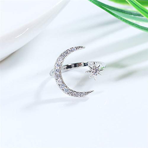 FUTIMELY Moon Crescent Star Ring for Women Adjustable Moon Sun CZ Statement Ring Dainty Crystal Crescent Finger Ring (Silver)