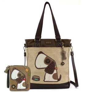 chala toffy dog work tote shoulder bag - dog lovers gifts dog mom (brown stripes tote only and wallet combo)