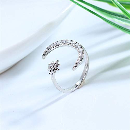 FUTIMELY Moon Crescent Star Ring for Women Adjustable Moon Sun CZ Statement Ring Dainty Crystal Crescent Finger Ring (Silver)