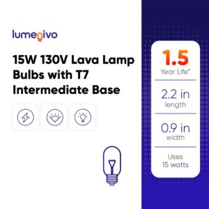 lumenivo Lava Lamp Bulbs 15 Watt 130V T7 Intermediate Base Replacement for 120V 15W Light Bulb Small Base 15W Incandescent Appliance Bulb E17 Base – 11.5” Lava Lamps & Sewing Machines – 2 Pack